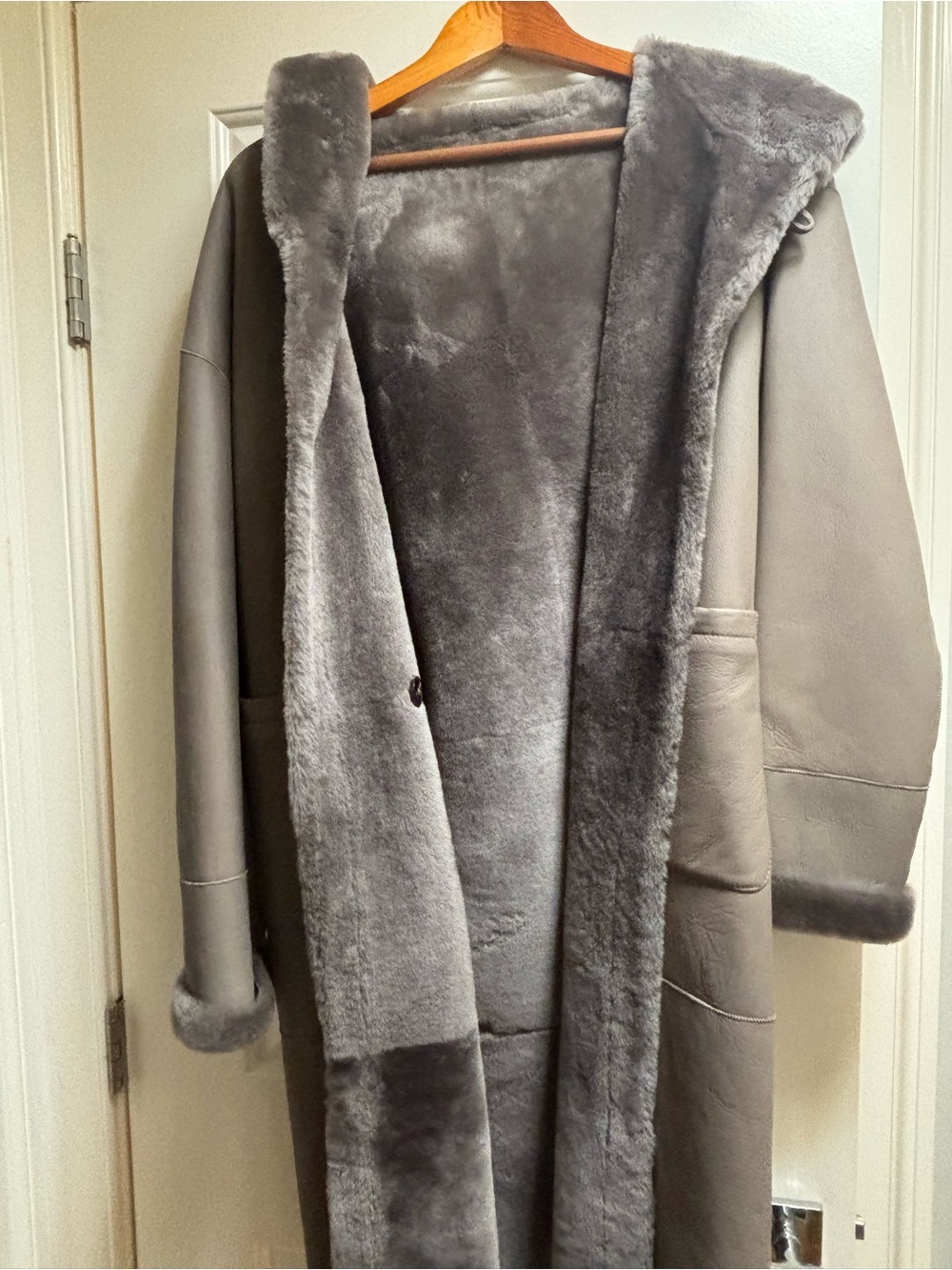 Leather Coat with faux fur lining.